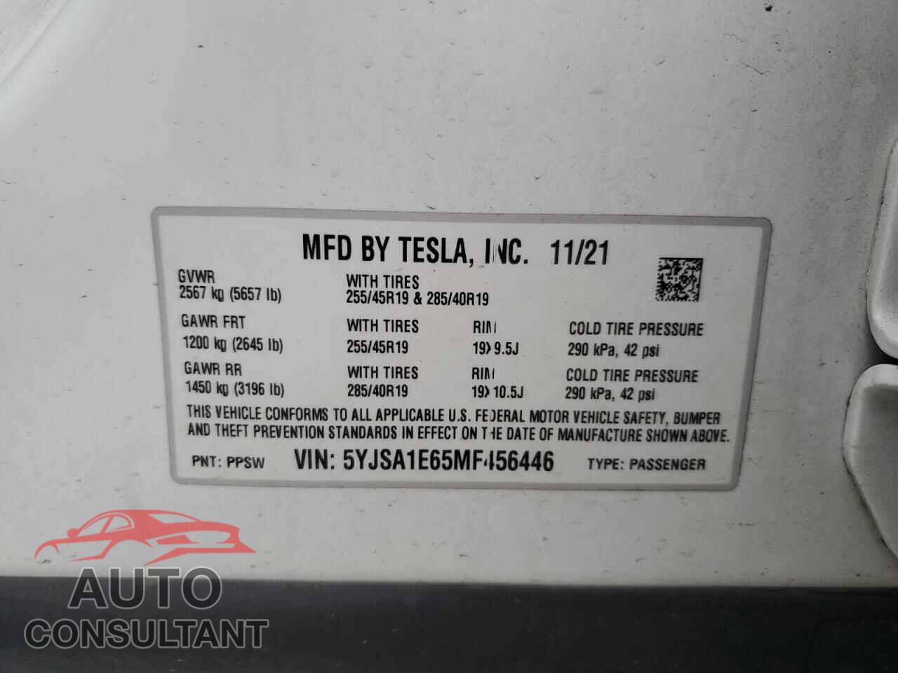 TESLA MODEL S 2021 - 5YJSA1E65MF456446