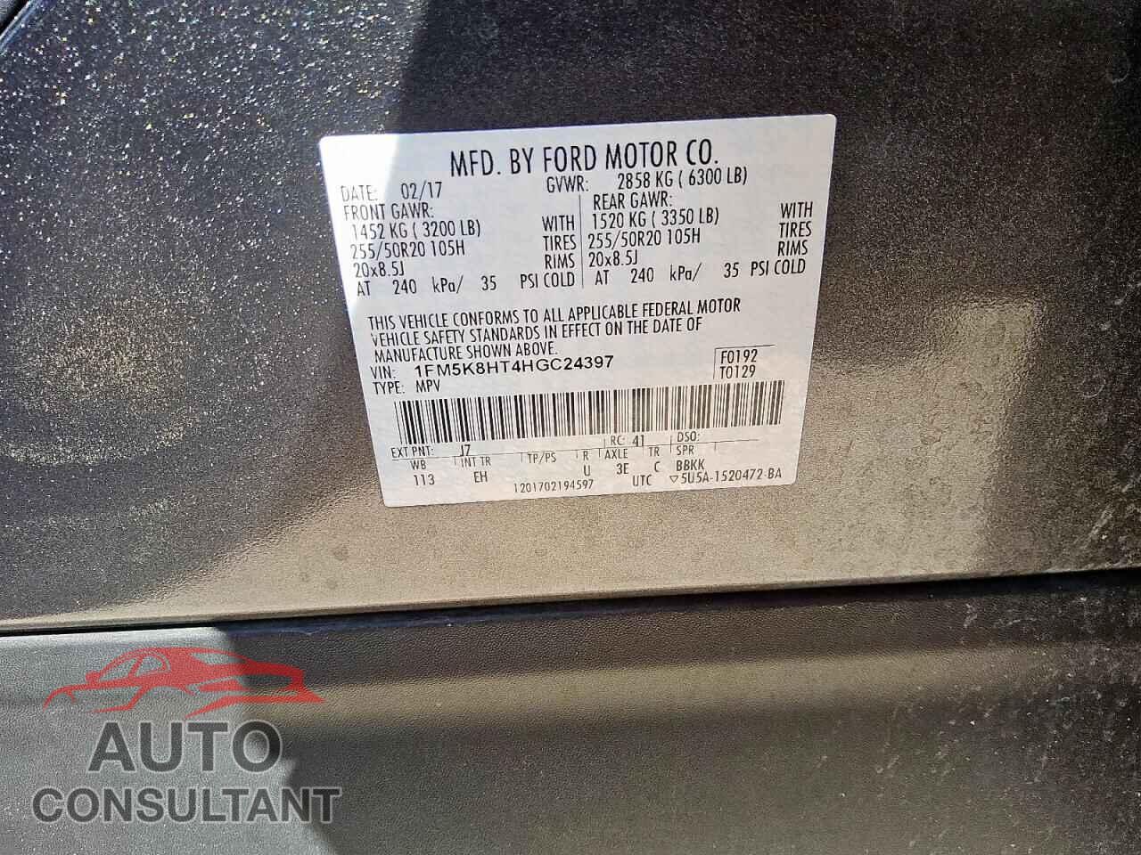 FORD EXPLORER 2017 - 1FM5K8HT4HGC24397