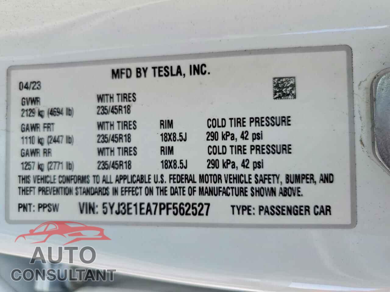 TESLA MODEL 3 2023 - 5YJ3E1EA7PF562527