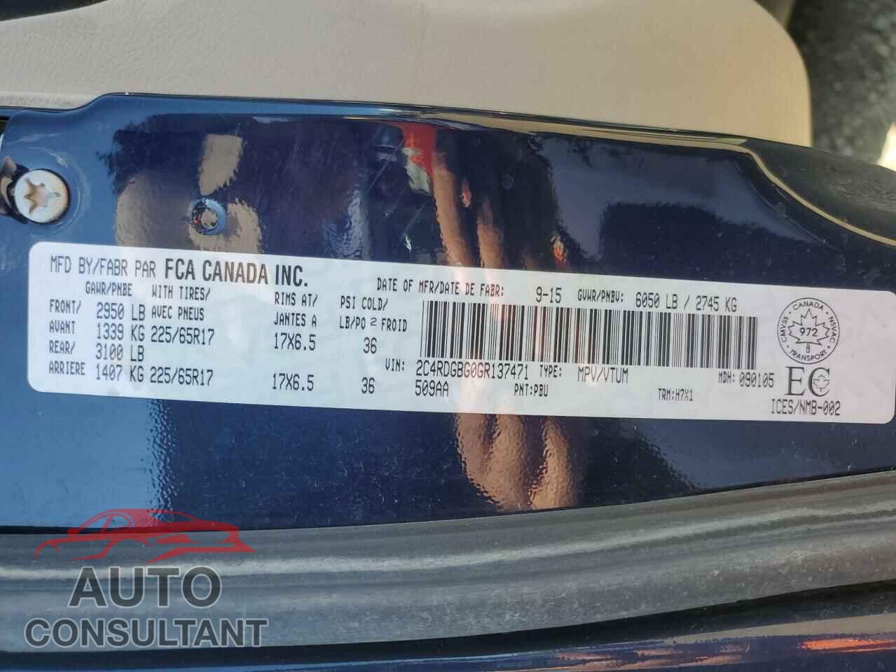 DODGE CARAVAN 2016 - 2C4RDGBG0GR137471