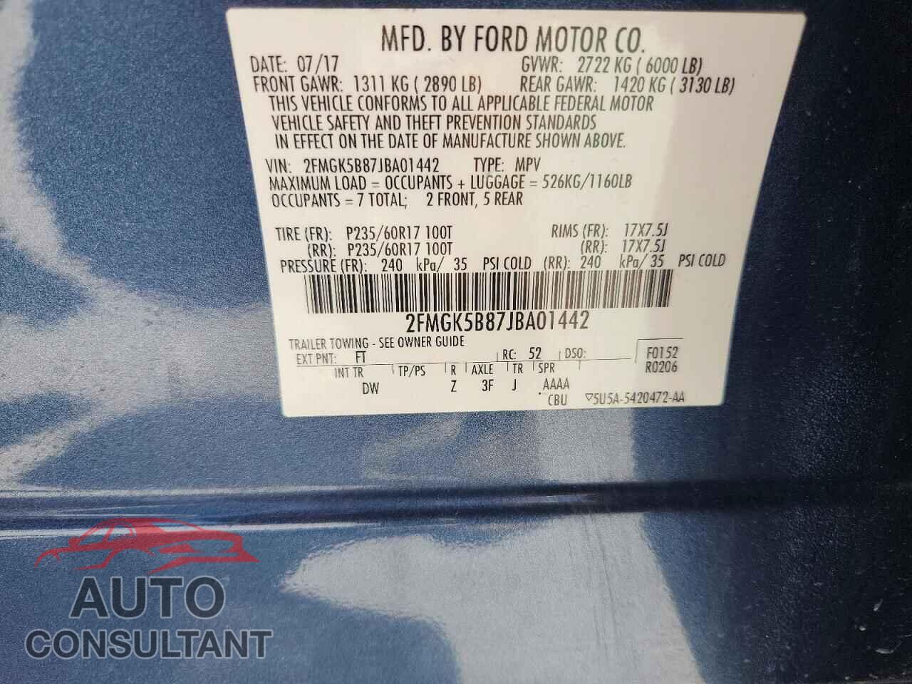 FORD FLEX 2018 - 2FMGK5B87JBA01442