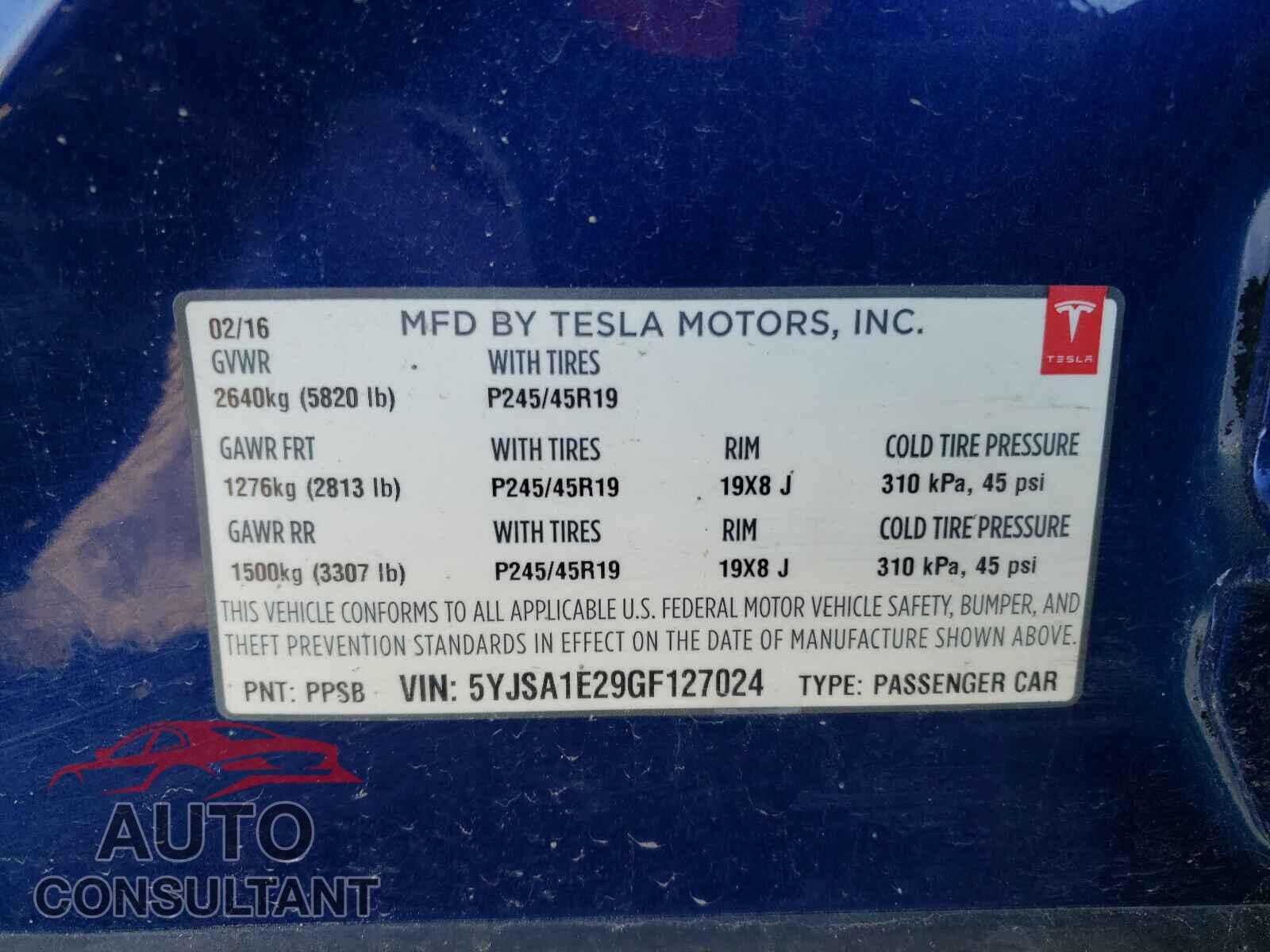 TESLA MODEL S 2016 - 5YJSA1E29GF127024