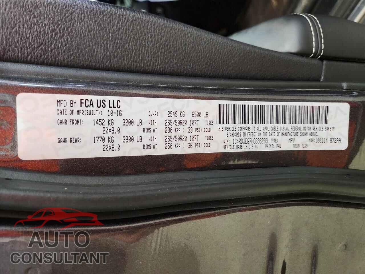 DODGE DURANGO 2017 - 1C4RDJEG7HC686233