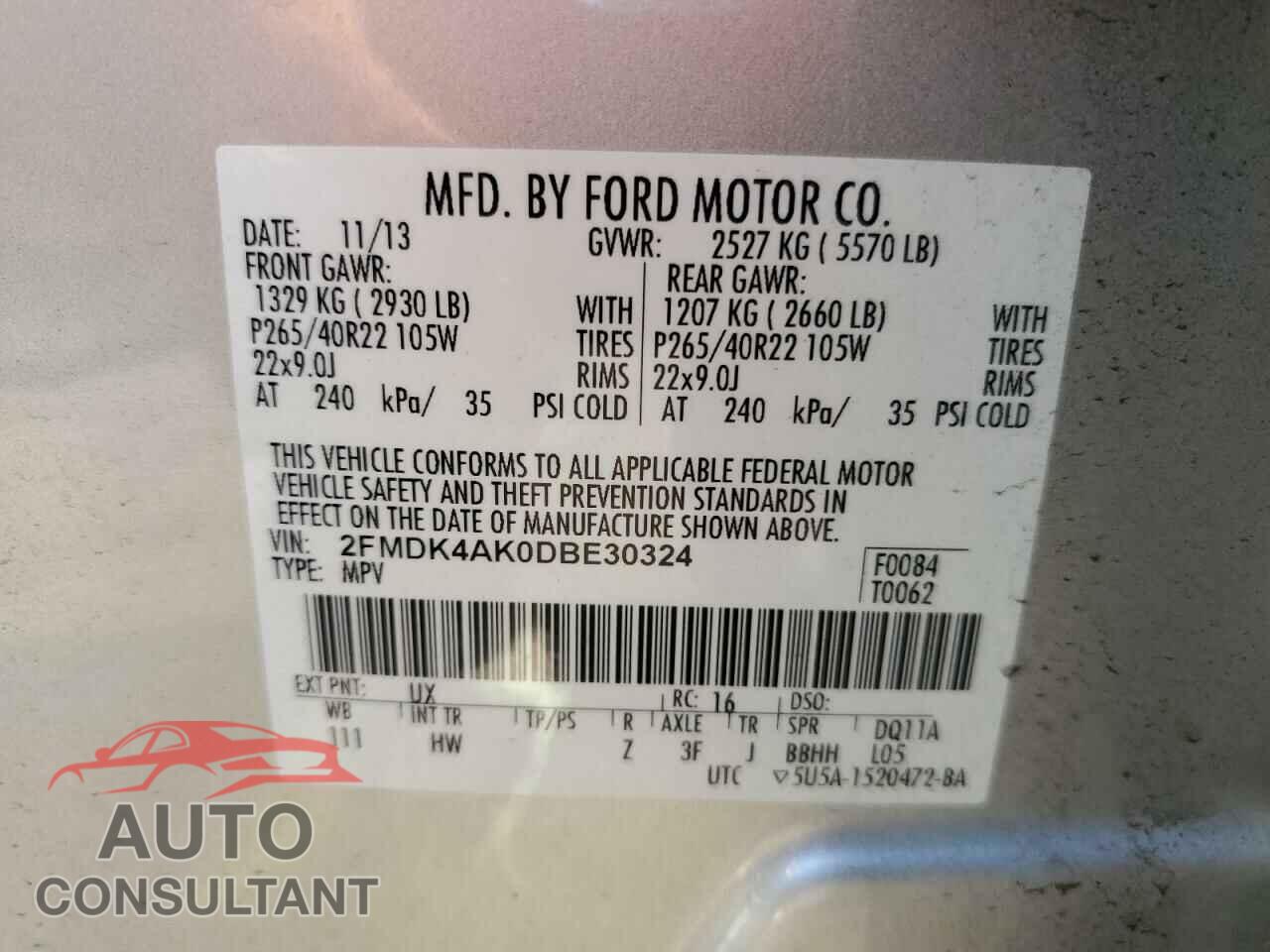 FORD EDGE 2013 - 2FMDK4AK0DBE30324