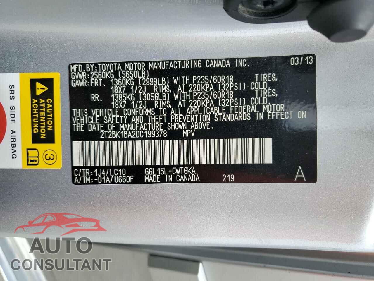 LEXUS RX350 2013 - 2T2BK1BA2DC199378