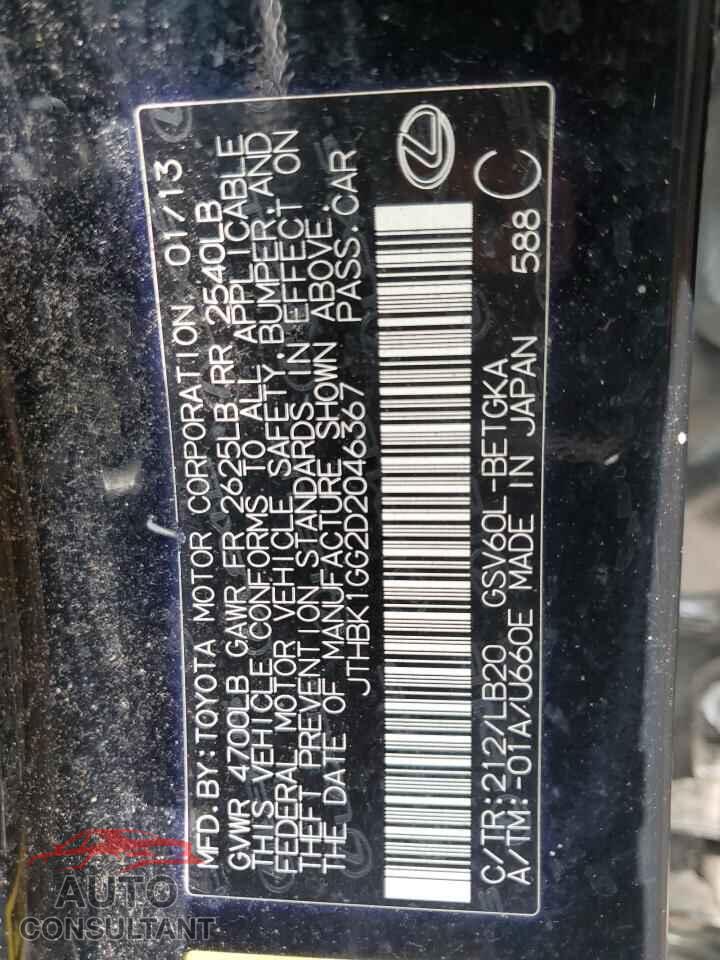 LEXUS ES350 2013 - JTHBK1GG2D2046367