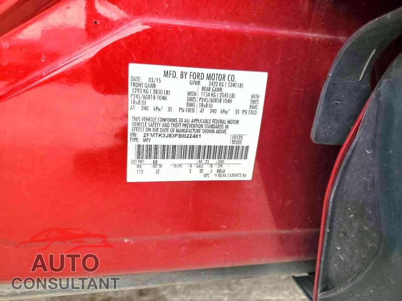 FORD EDGE 2015 - 2FMTK3J83FBB22481
