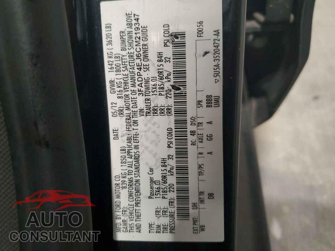 FORD FIESTA 2012 - 3FADP4EJ6CM219347