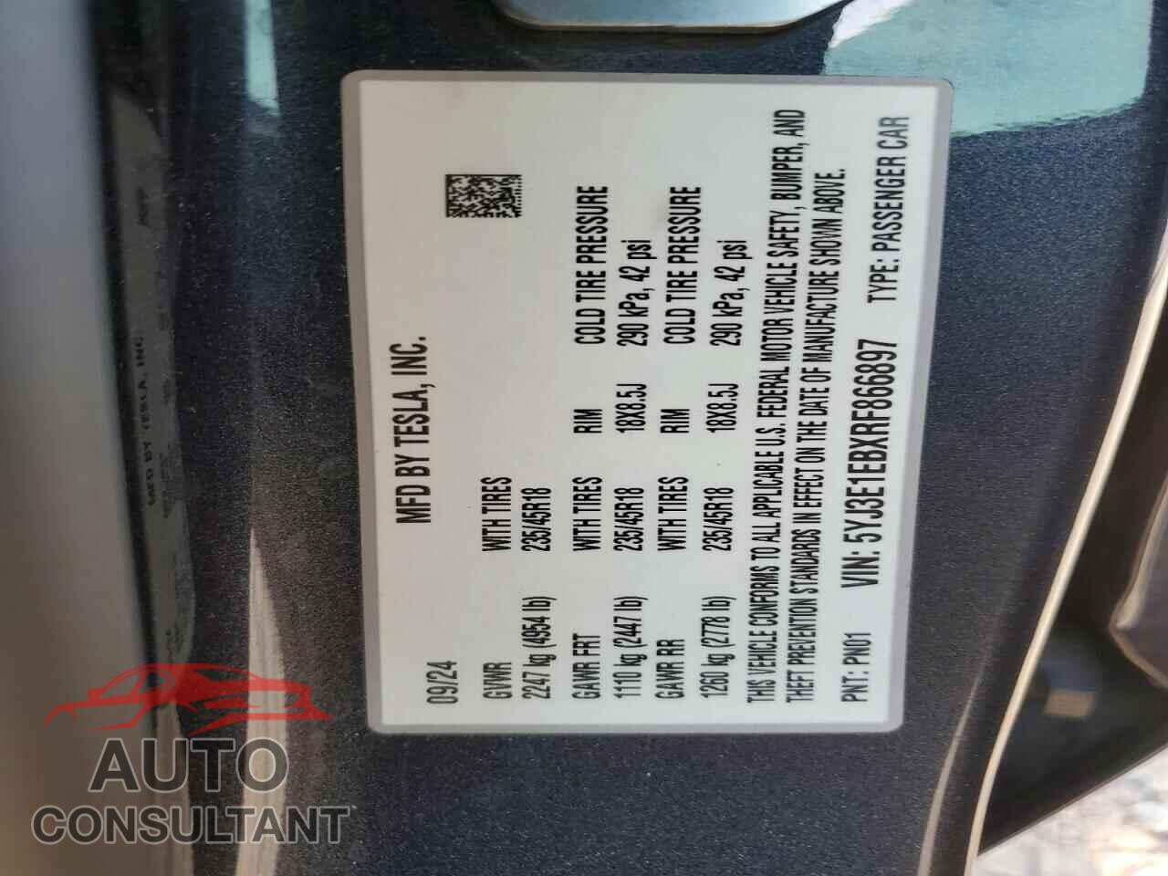 TESLA MODEL 3 2024 - 5YJ3E1EBXRF866897
