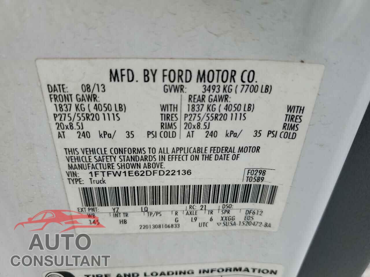 FORD F-150 2013 - 1FTFW1E62DFD22136