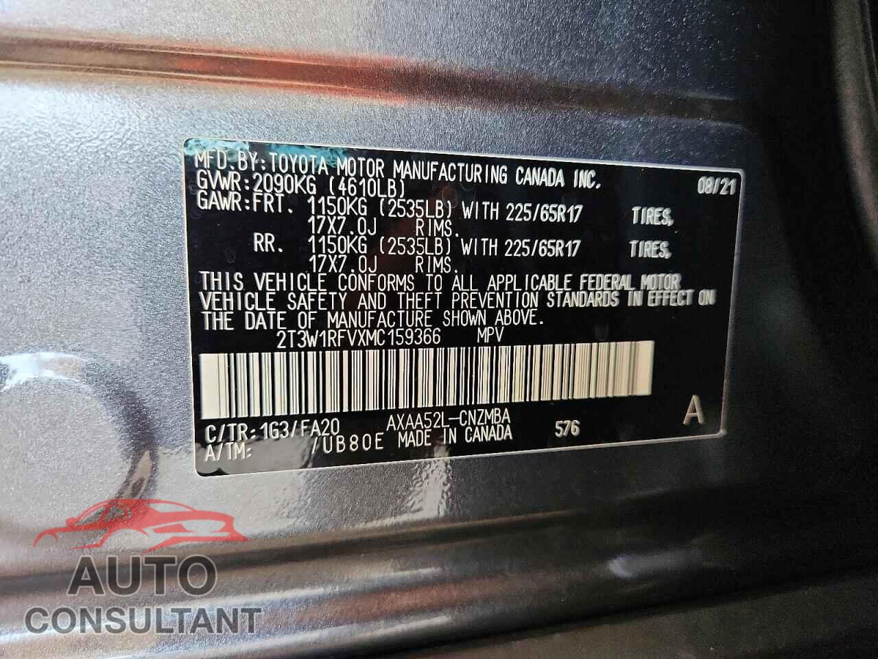 TOYOTA RAV4 2021 - 2T3W1RFVXMC159366