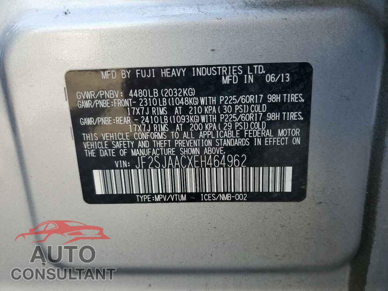SUBARU FORESTER 2014 - JF2SJAACXEH464962