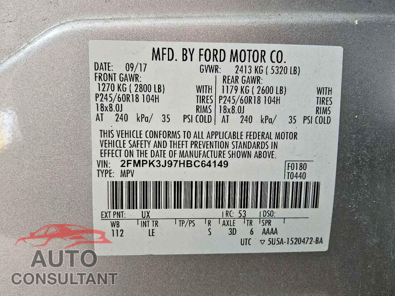 FORD EDGE 2017 - 2FMPK3J97HBC64149
