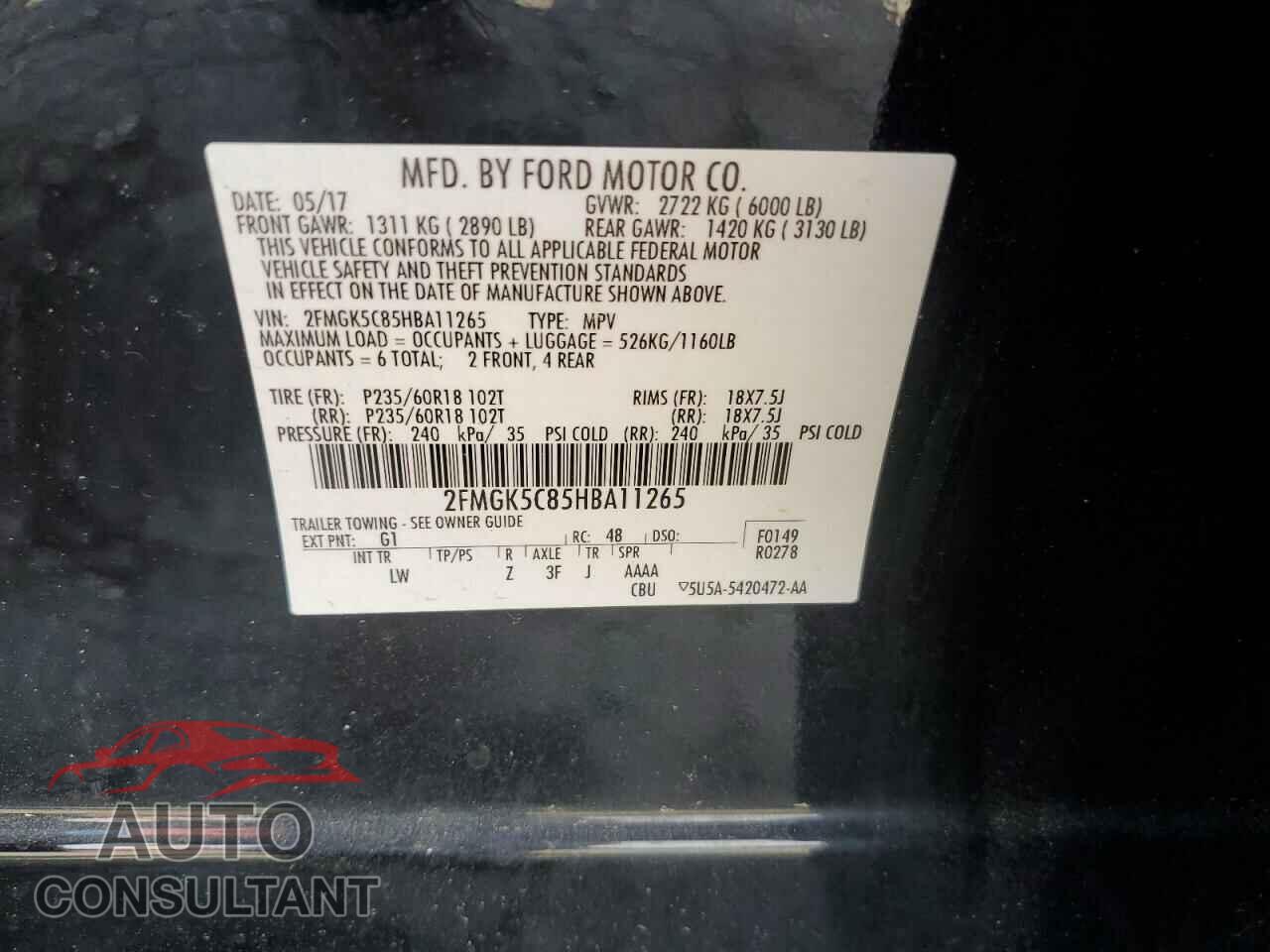 FORD FLEX 2017 - 2FMGK5C85HBA11265