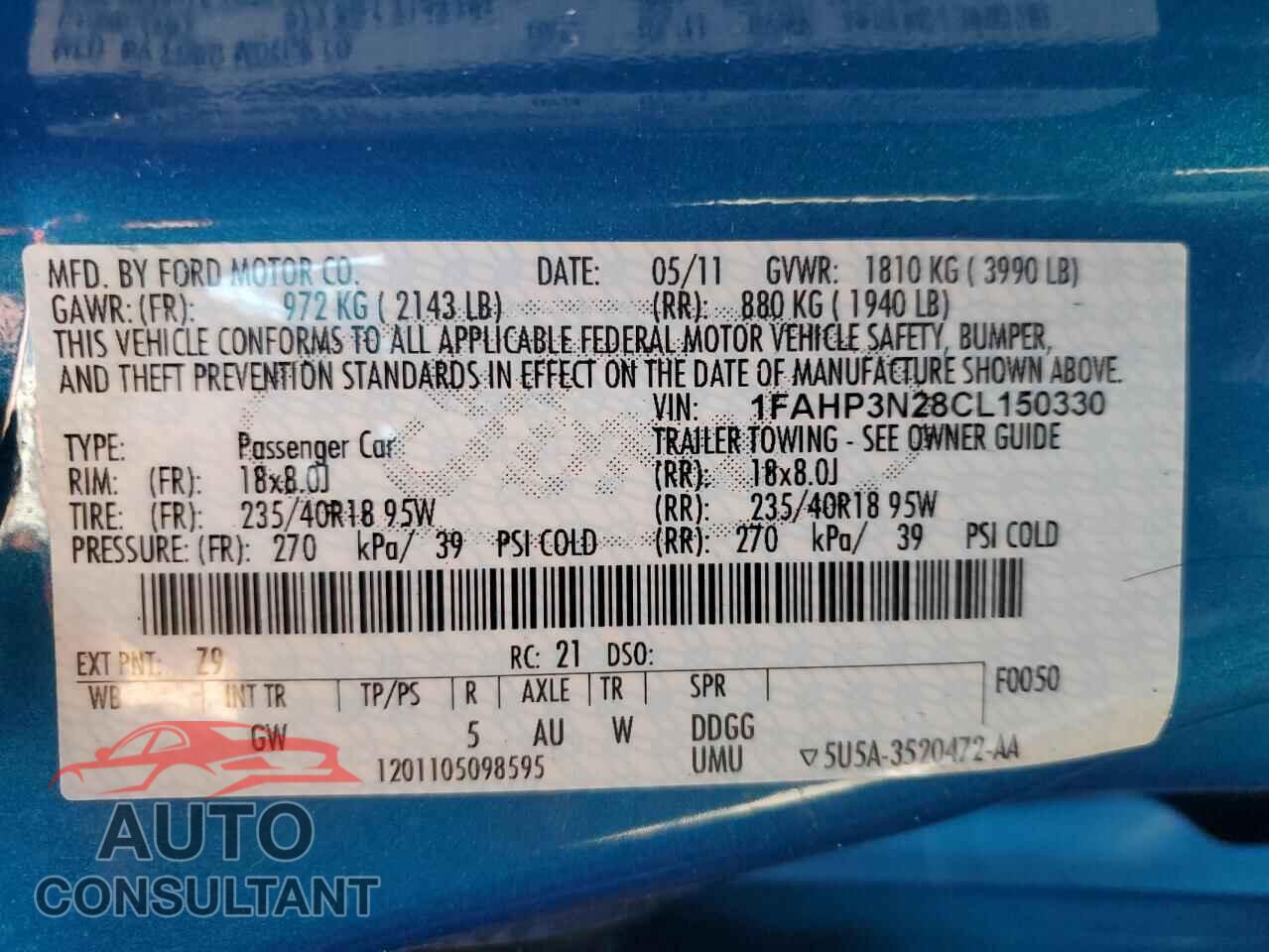 FORD FOCUS 2012 - 1FAHP3N28CL150330