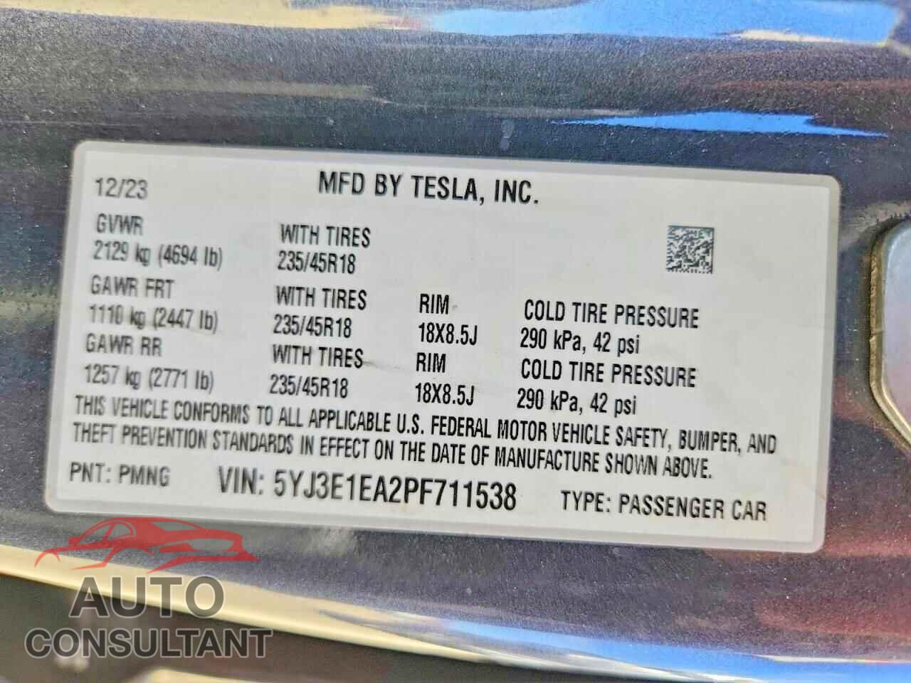 TESLA MODEL 3 2023 - 5YJ3E1EA2PF711538