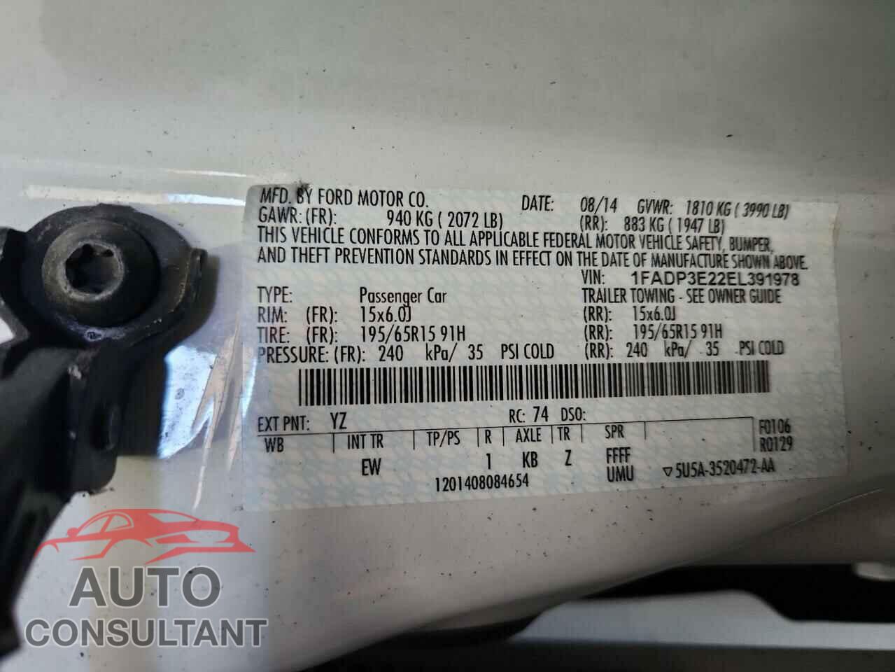 FORD FOCUS 2014 - 1FADP3E22EL391978