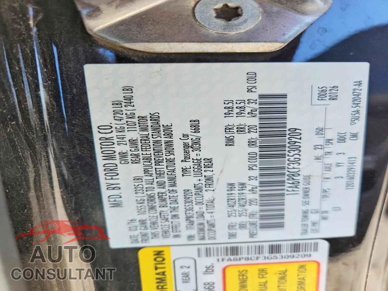 FORD MUSTANG 2016 - 1FA6P8CF3G5309209