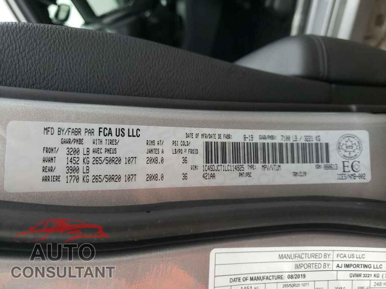DODGE DURANGO 2020 - 1C4SDJCT1LC114925