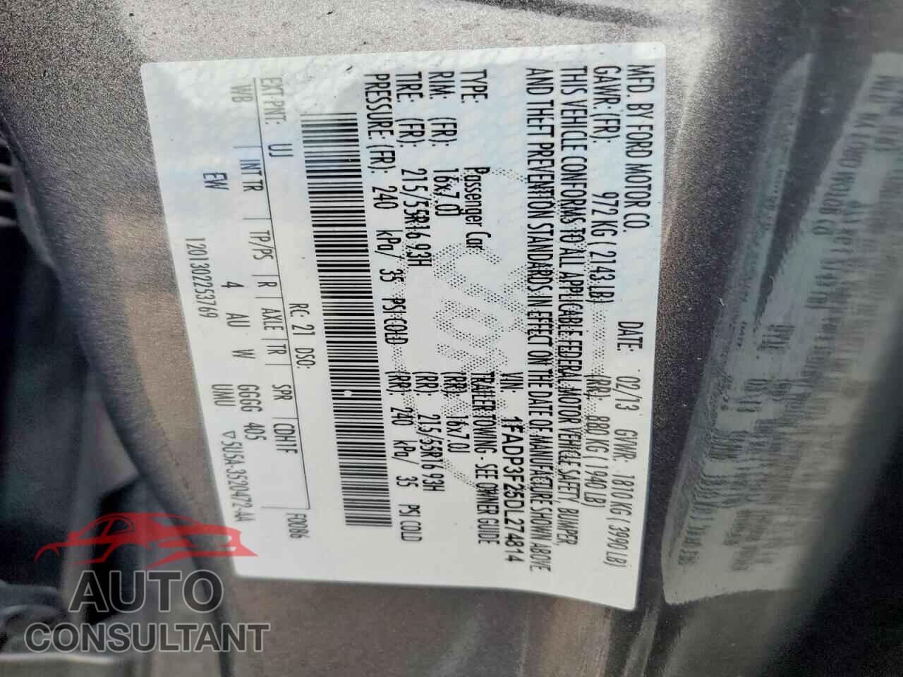 FORD FOCUS 2013 - 1FADP3F25DL274814