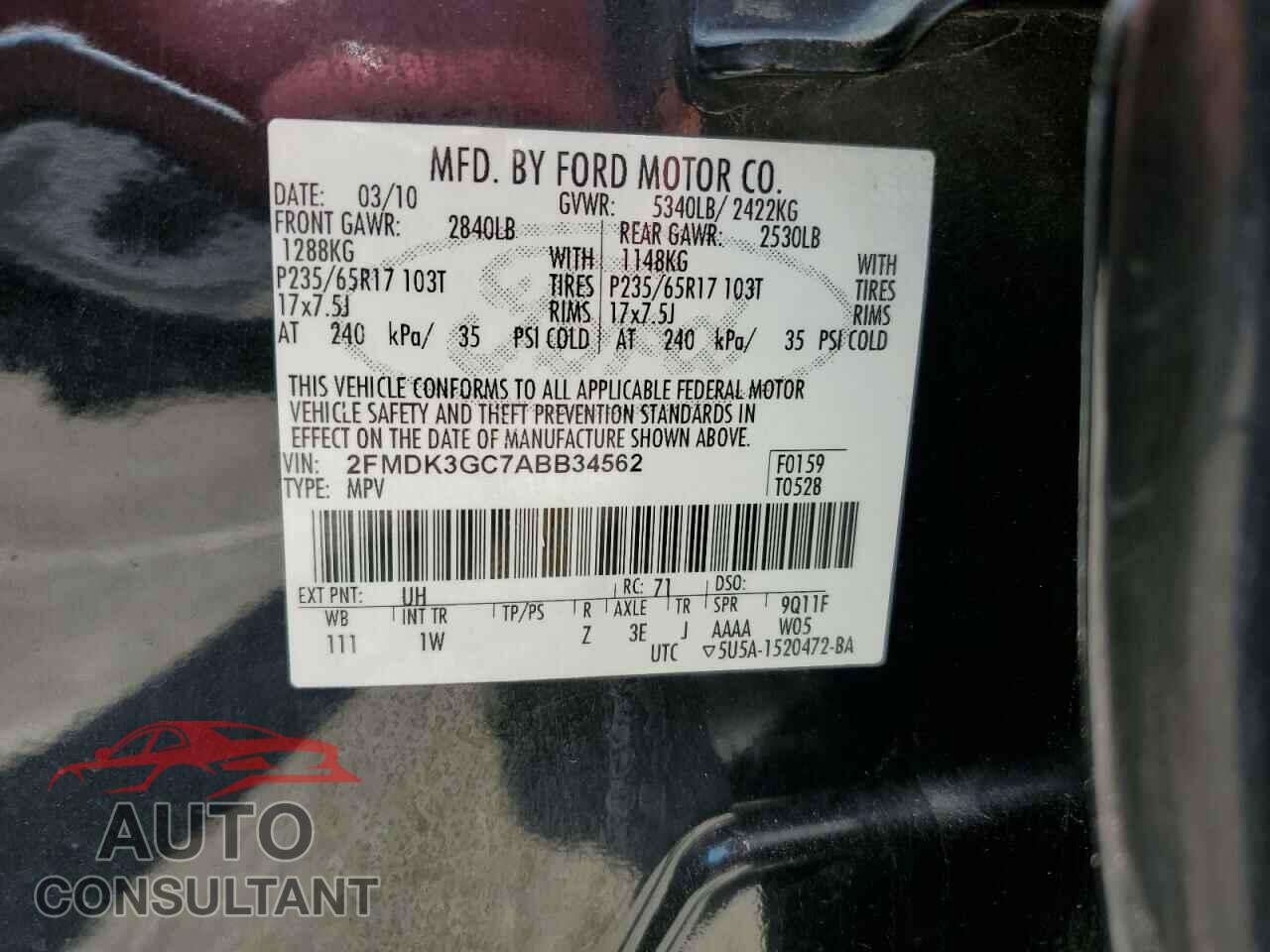 FORD EDGE 2010 - 2FMDK3GC7ABB34562