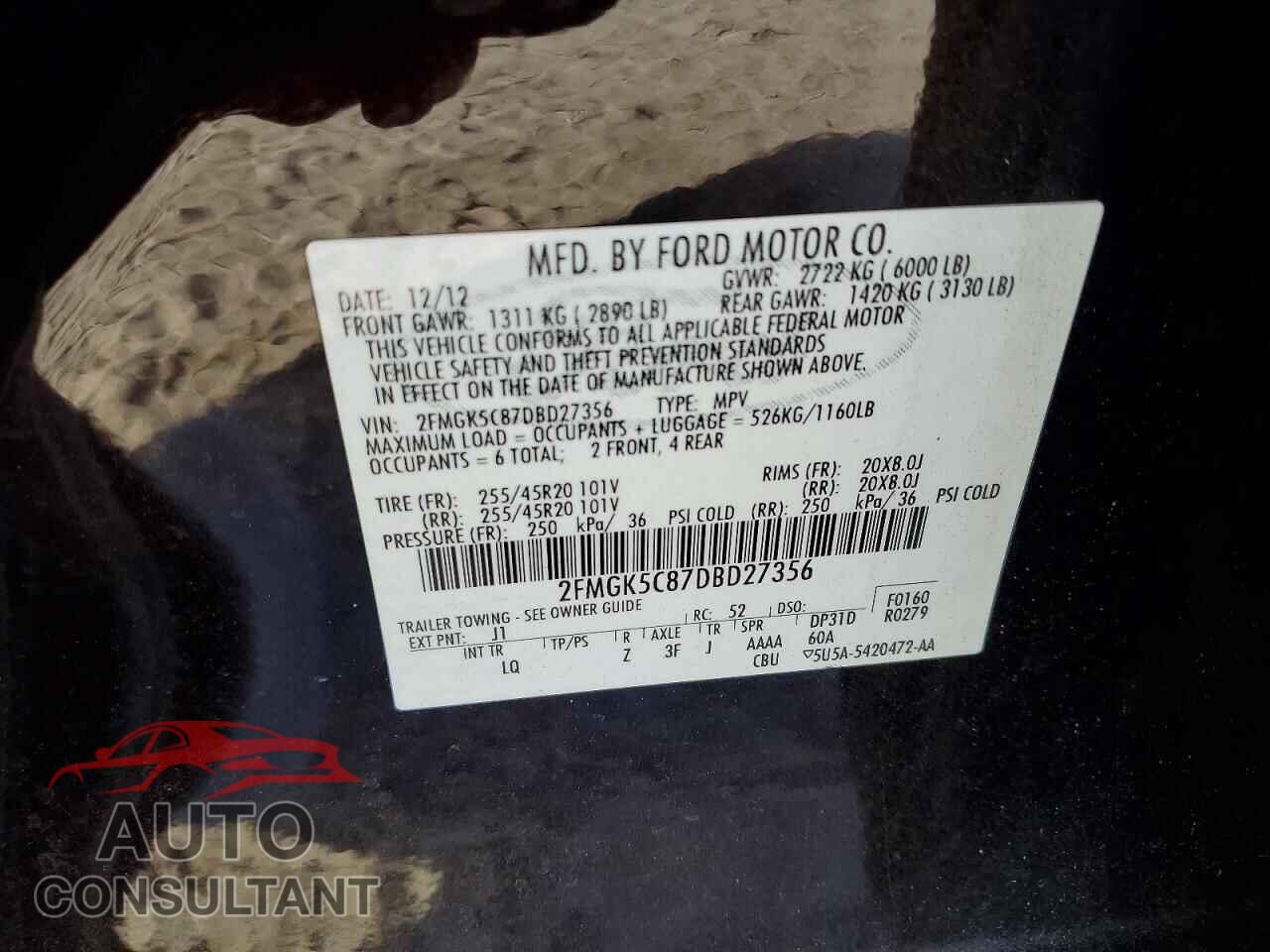 FORD FLEX 2013 - 2FMGK5C87DBD27356