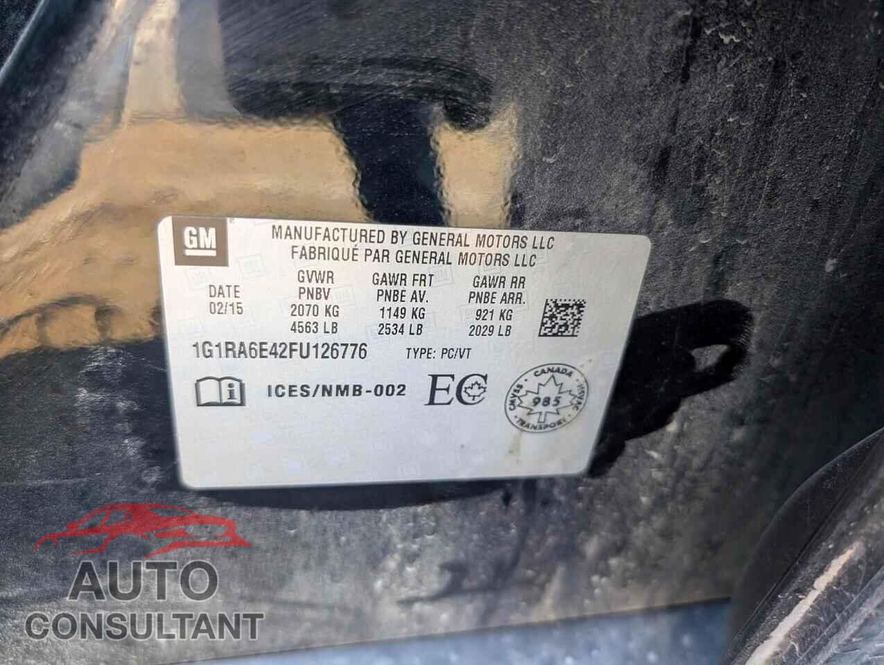 CHEVROLET VOLT 2015 - 1G1RA6E42FU126776