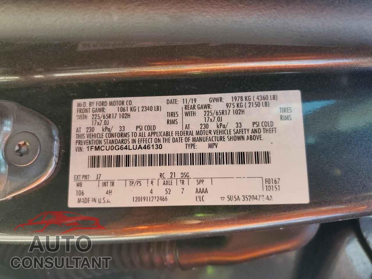 FORD ESCAPE 2020 - 1FMCU0G64LUA46130