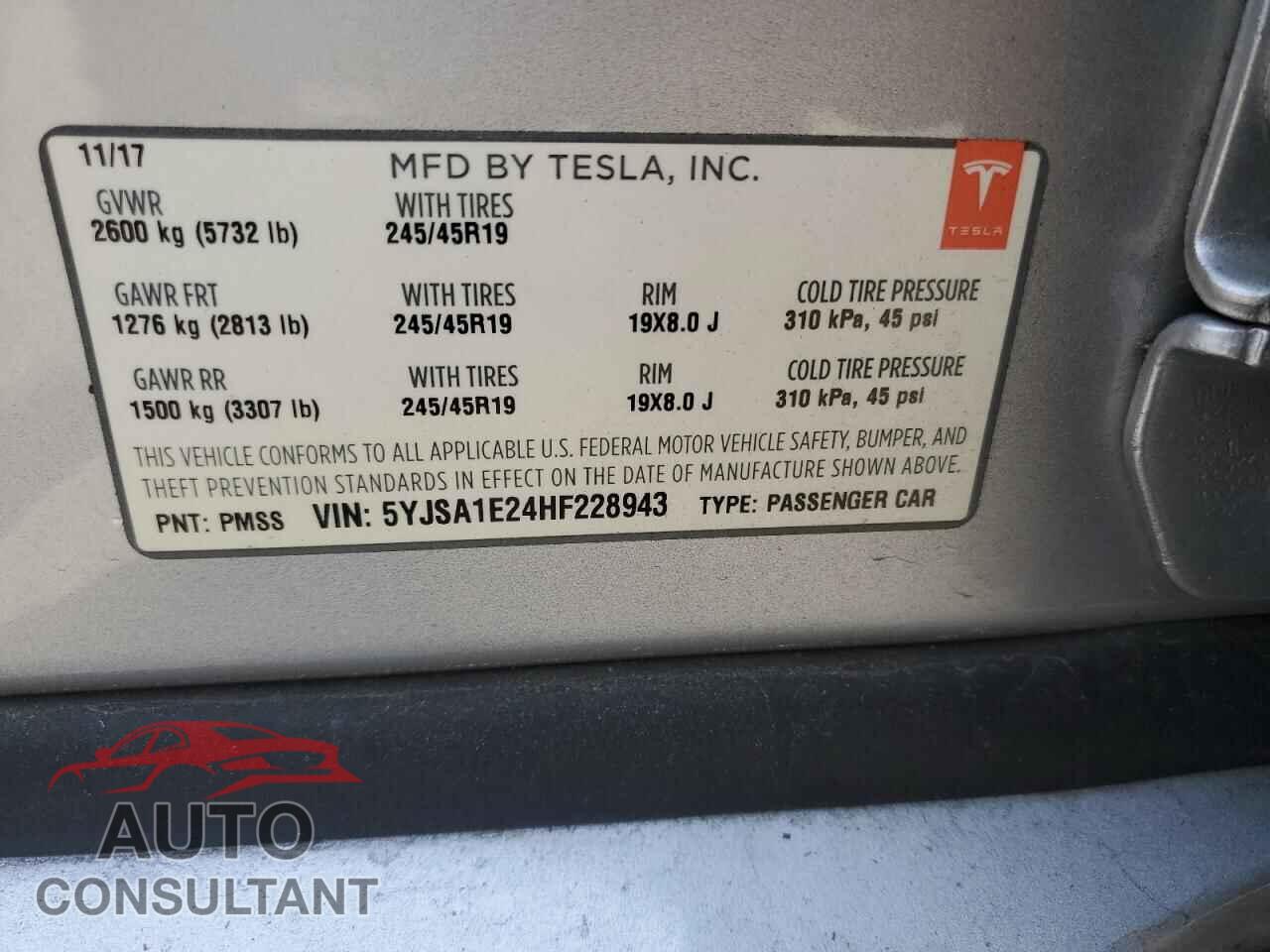 TESLA MODEL S 2017 - 5YJSA1E24HF228943