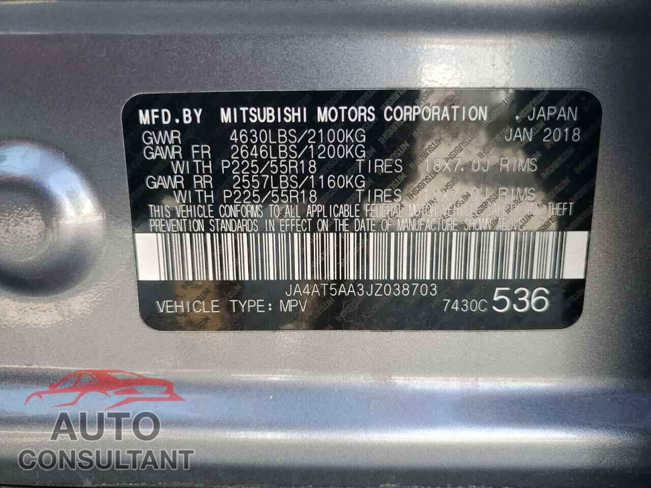 MITSUBISHI ECLIPSE 2018 - JA4AT5AA3JZ038703