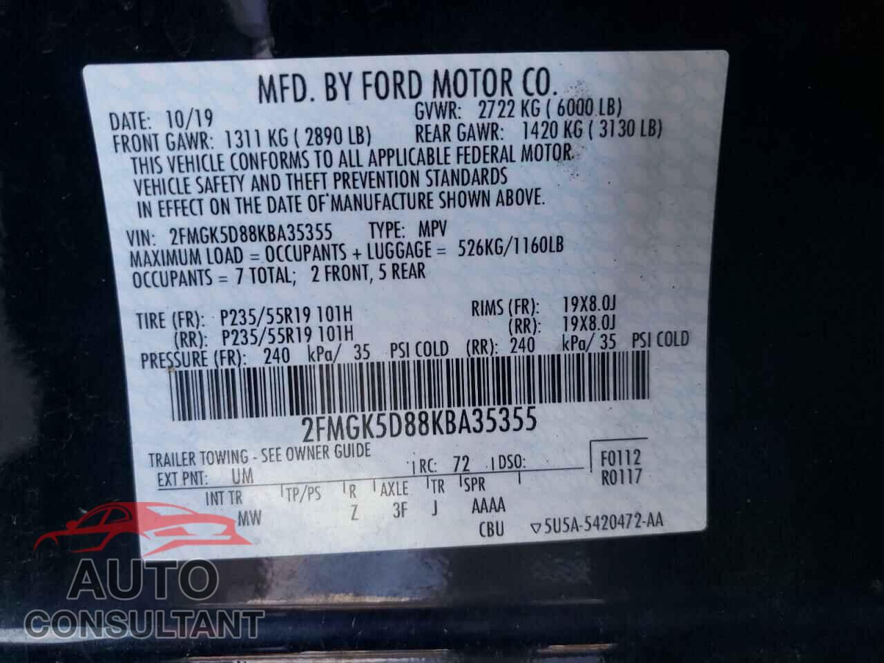 FORD FLEX 2019 - 2FMGK5D88KBA35355