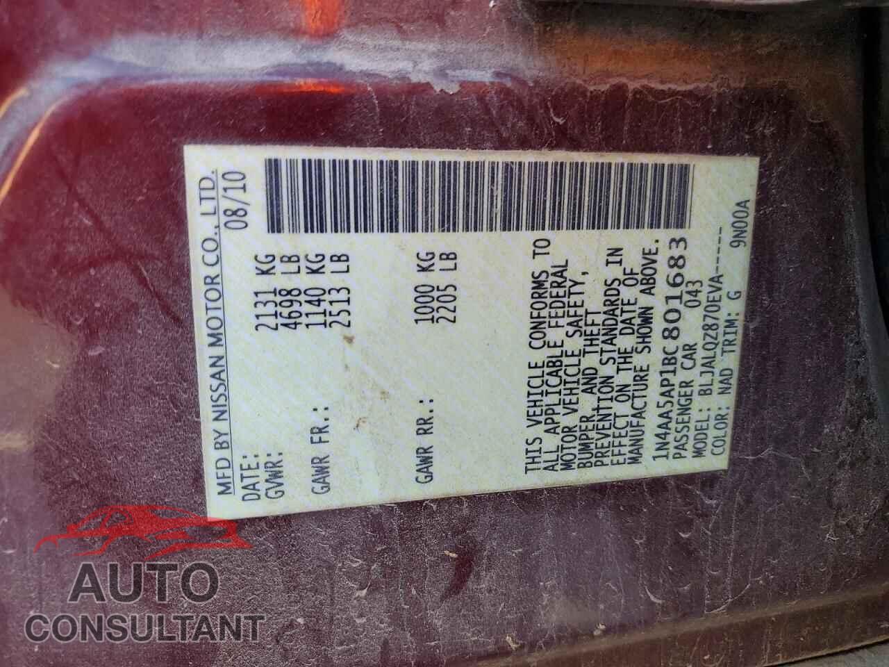 NISSAN MAXIMA 2011 - 1N4AA5AP1BC801683