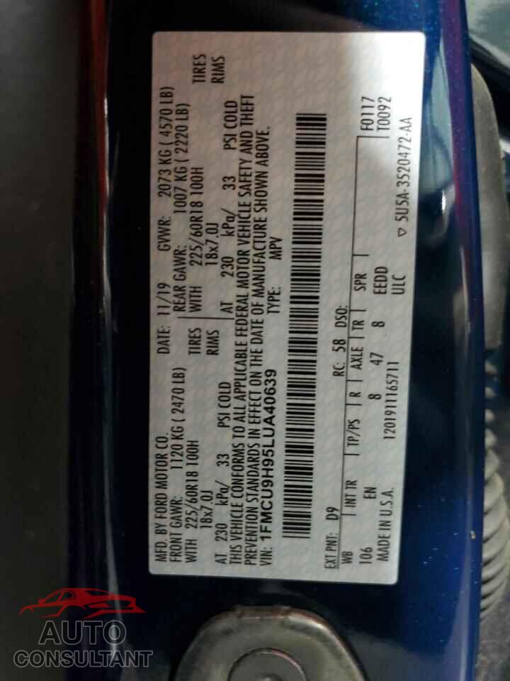 FORD ESCAPE 2020 - 1FMCU9H95LUA40639