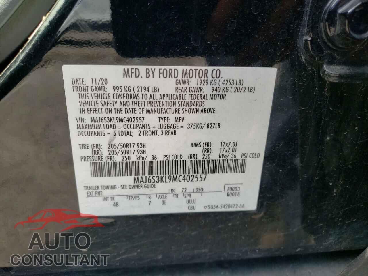 FORD ECOSPORT 2021 - MAJ6S3KL9MC402557