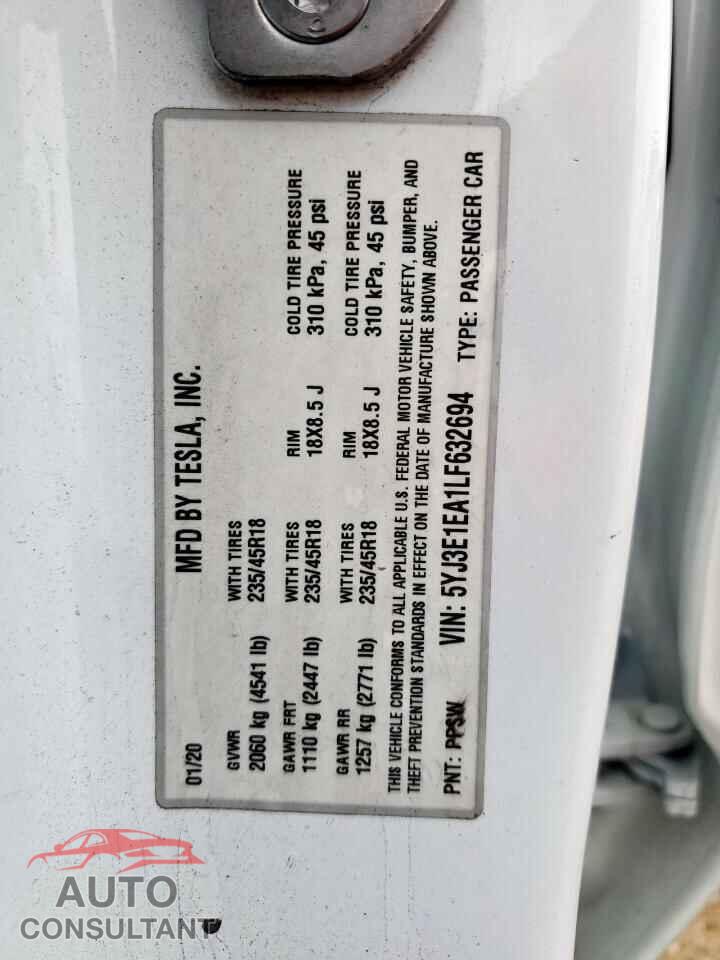 TESLA MODEL 3 2020 - 5YJ3E1EA1LF632694