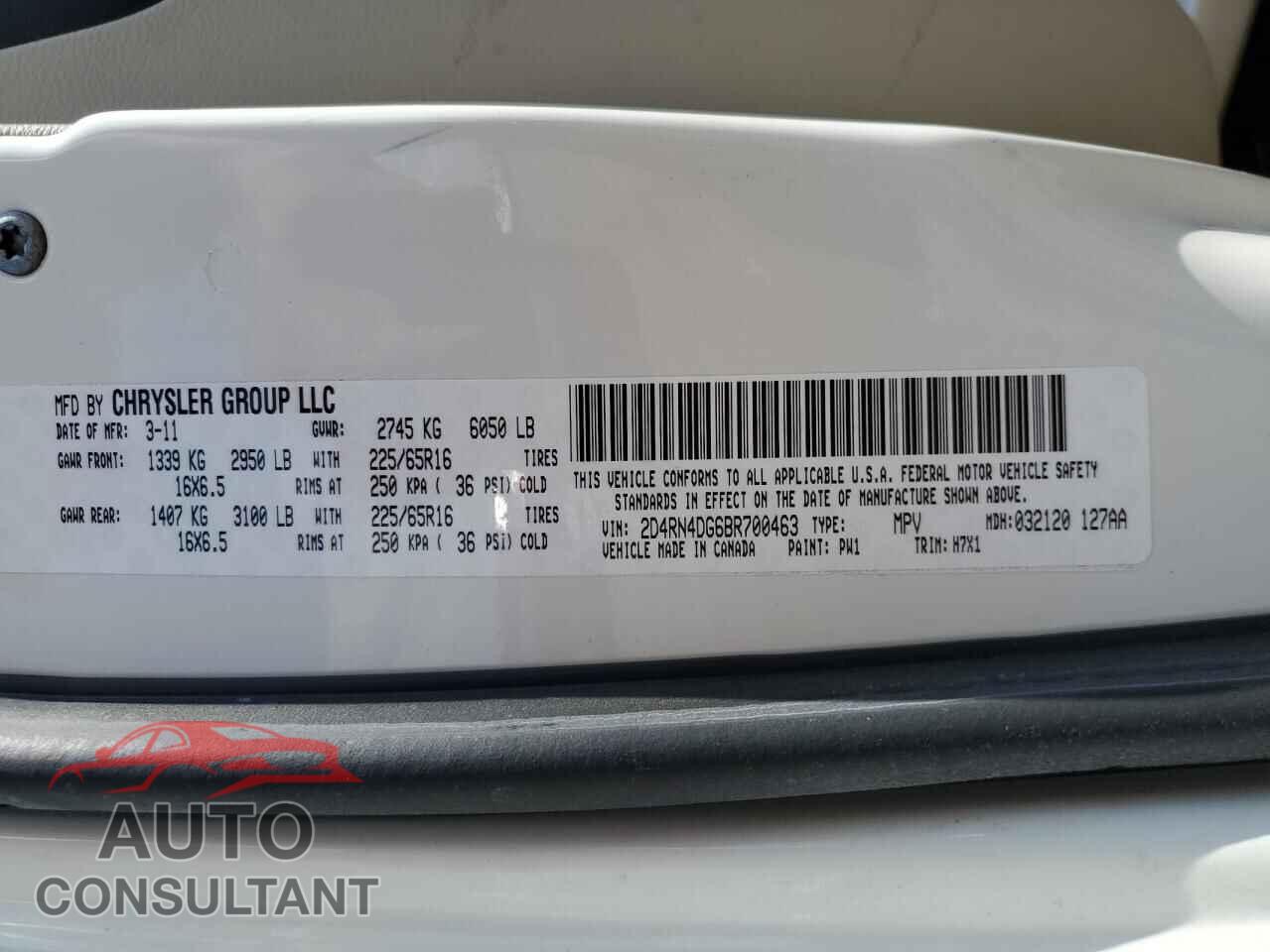 DODGE CARAVAN 2011 - 2D4RN4DG6BR700463