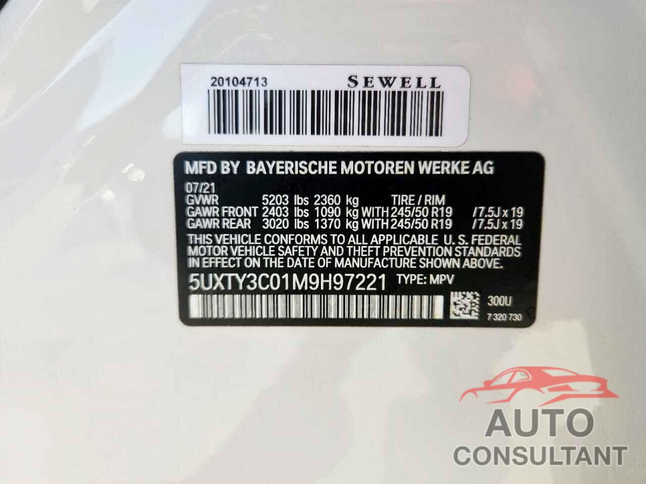 BMW X3 2021 - 5UXTY3C01M9H97221