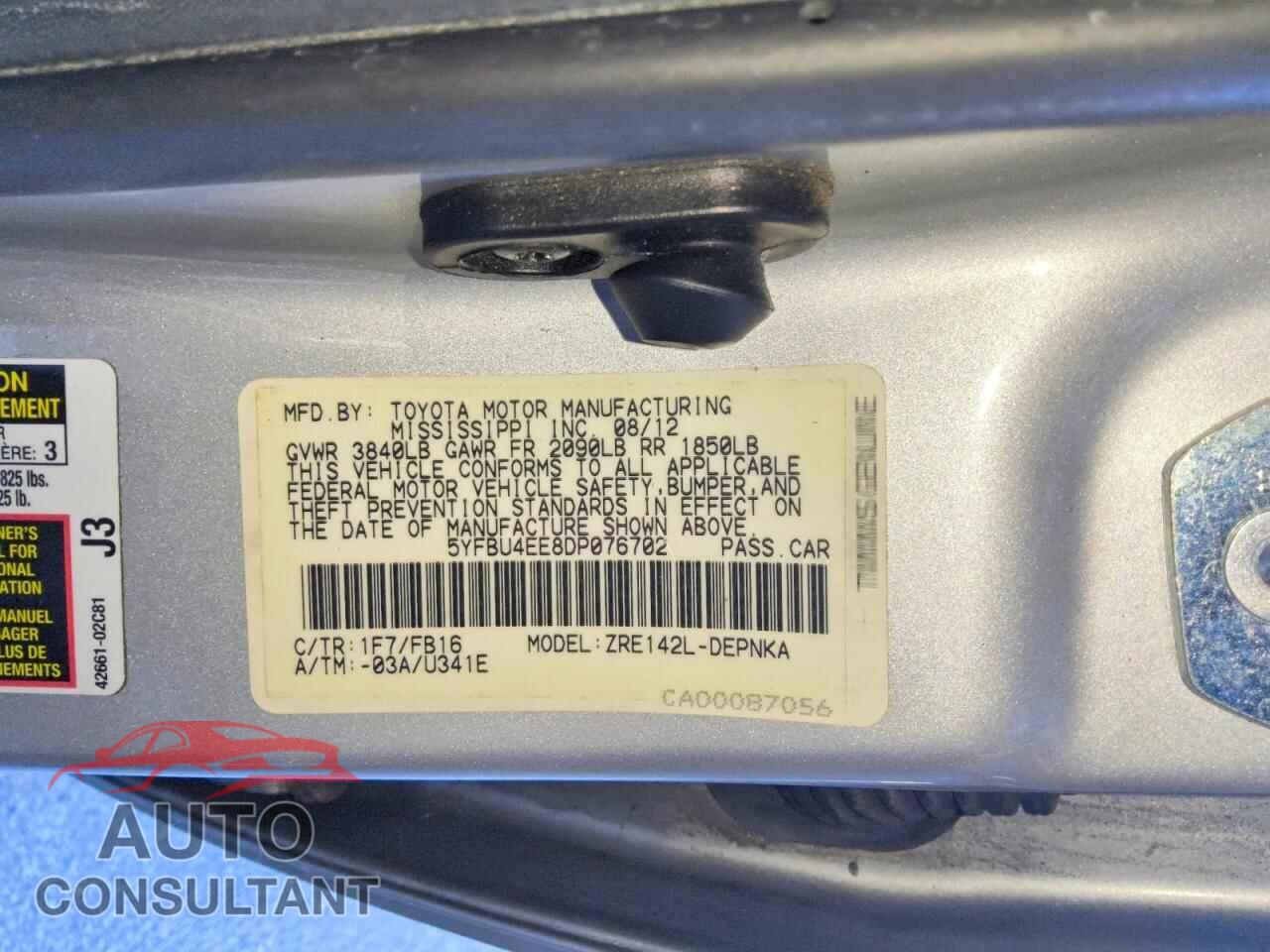 TOYOTA COROLLA 2013 - 5YFBU4EE8DP076702
