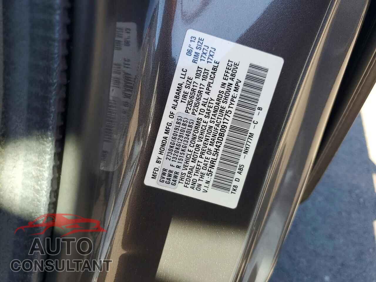 HONDA All Models 2013 - 5FNRL5H43DB091775