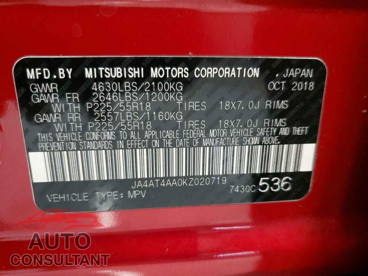 MITSUBISHI ECLIPSE 2019 - JA4AT4AA0KZ020719