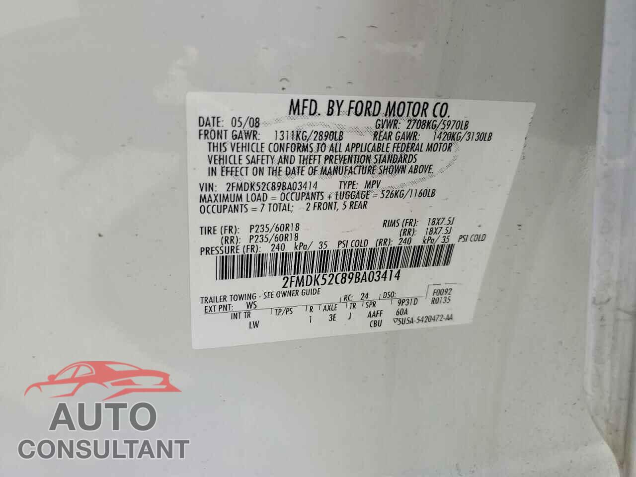 FORD FLEX 2009 - 2FMDK52C89BA03414