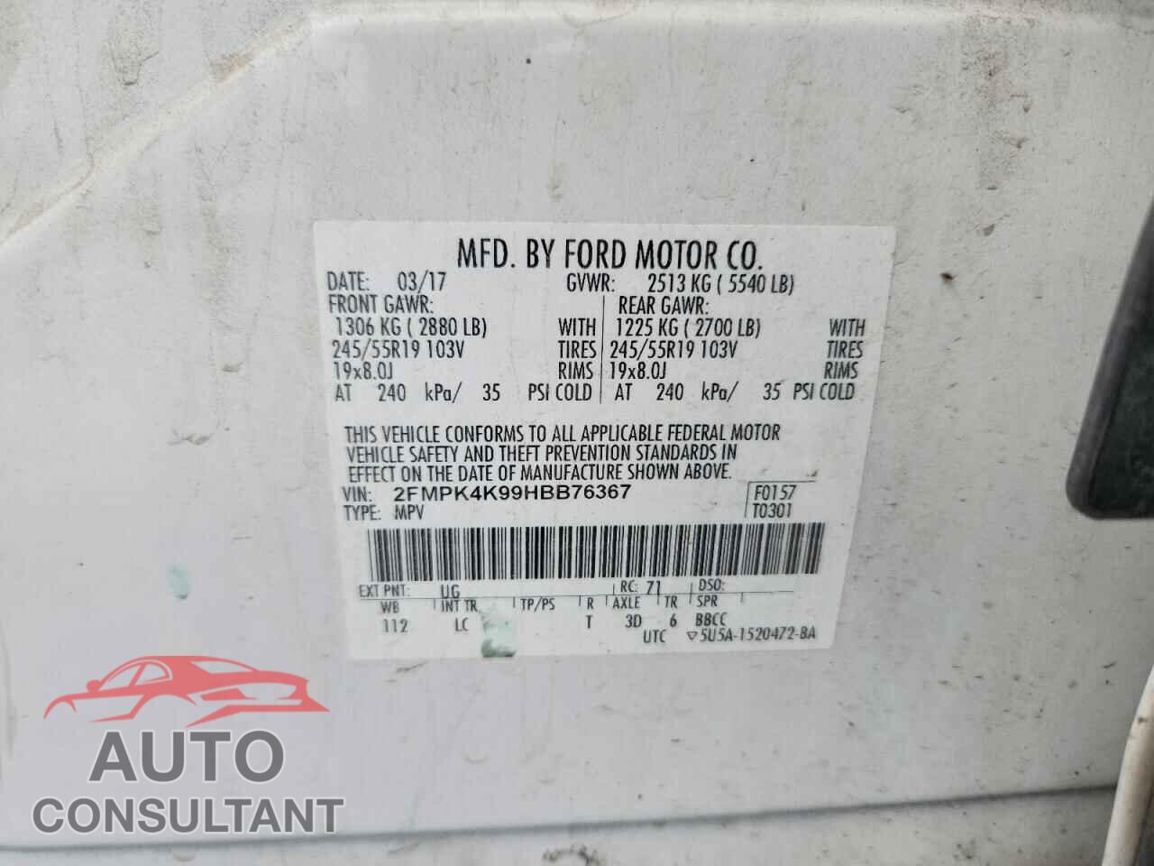 FORD EDGE 2017 - 2FMPK4K99HBB76367