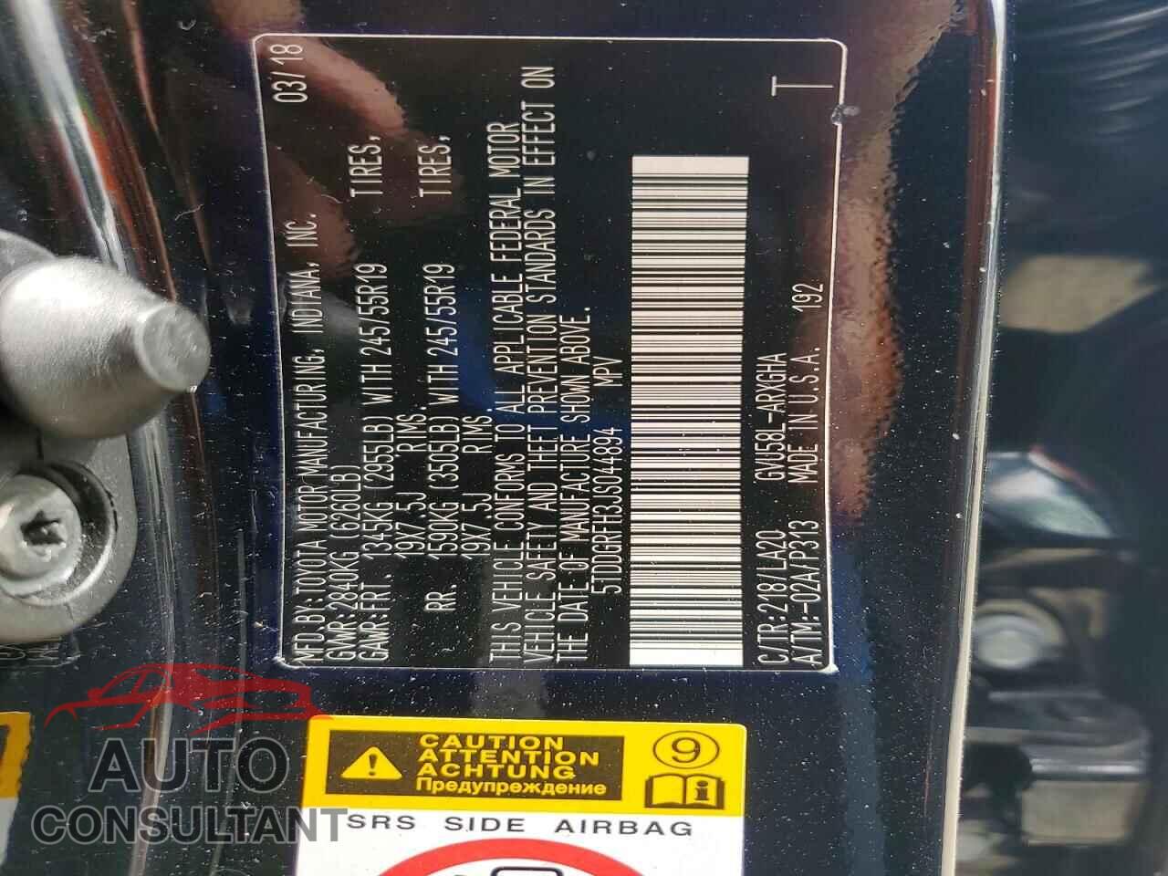 TOYOTA HIGHLANDER 2018 - 5TDDGRFH3JS044894