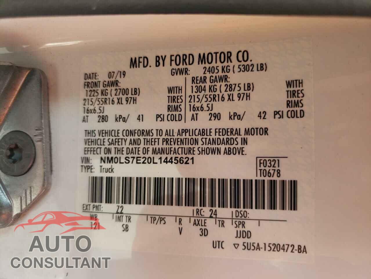 FORD TRANSIT 2020 - NM0LS7E20L1445621