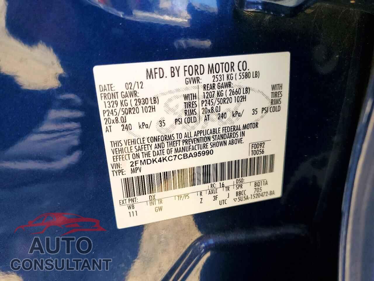FORD EDGE 2012 - 2FMDK4KC7CBA95990