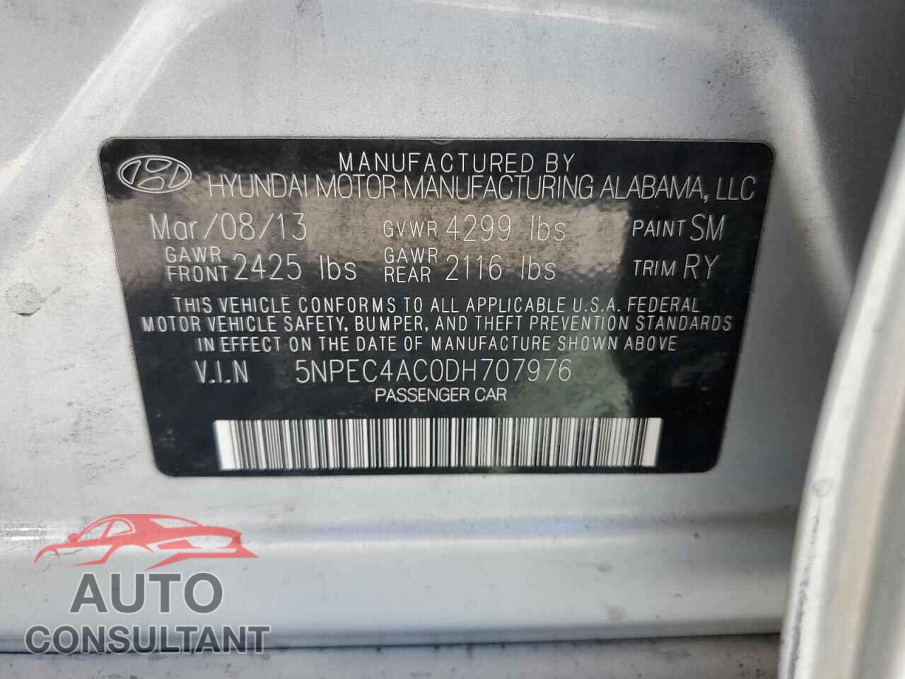 HYUNDAI SONATA 2013 - 5NPEC4AC0DH707976