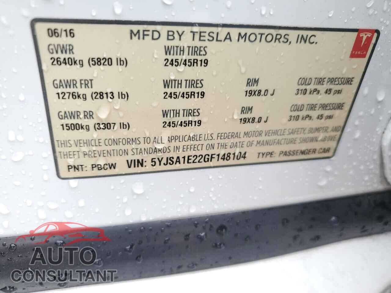 TESLA MODEL S 2016 - 5YJSA1E22GF148104