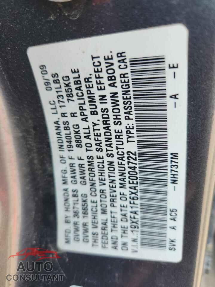 HONDA CIVIC 2010 - 19XFA1F6XAE004722