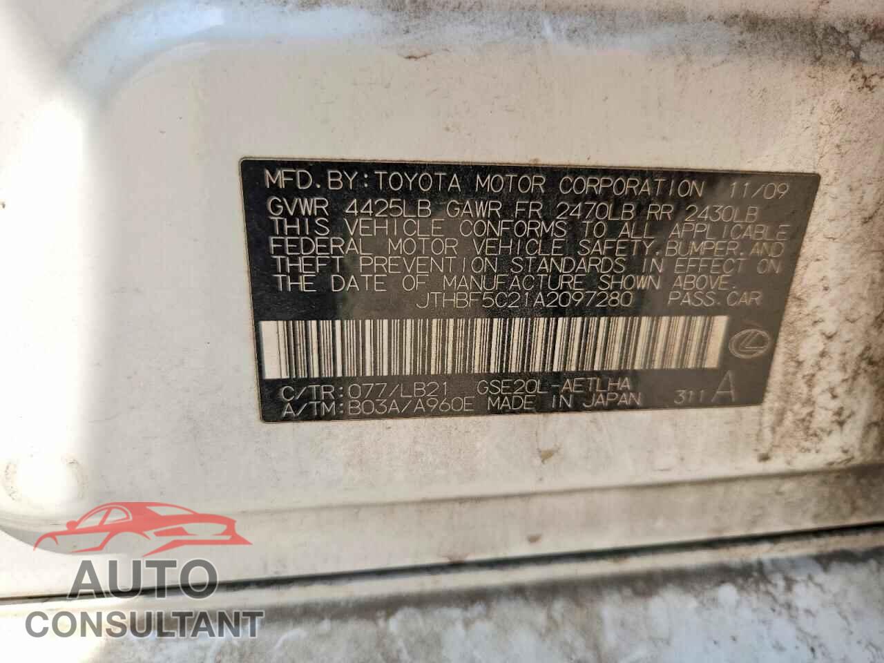 LEXUS IS 2010 - JTHBF5C21A2097280