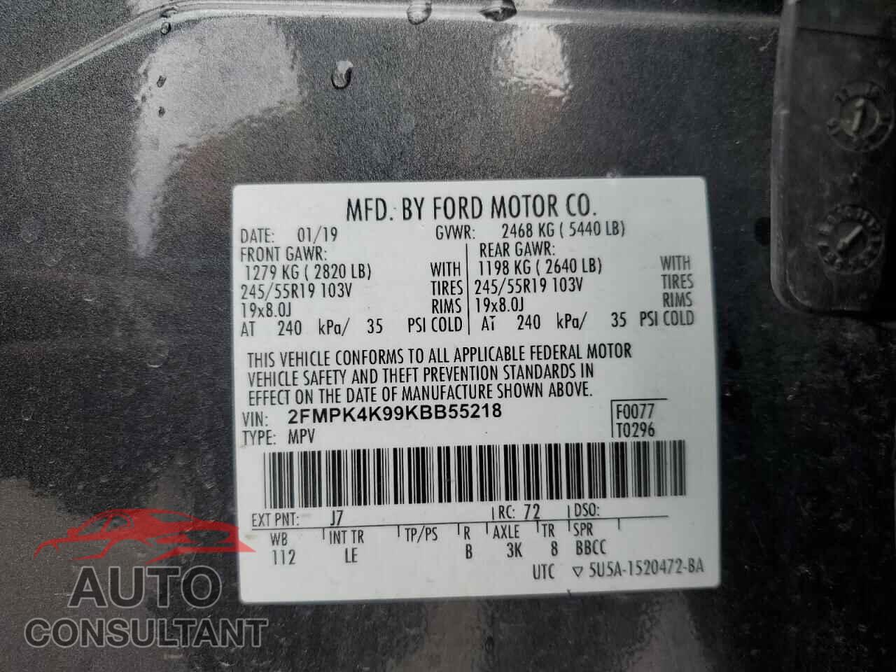 FORD EDGE 2019 - 2FMPK4K99KBB55218